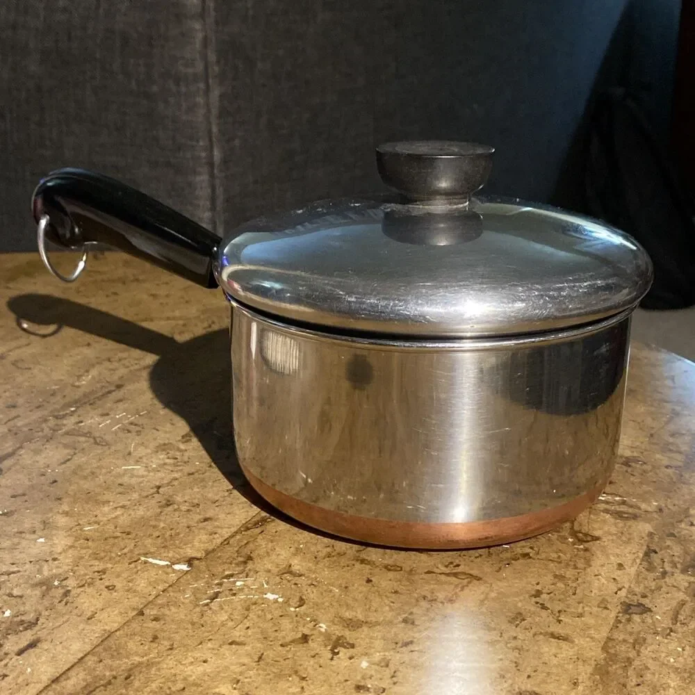 Vintage Revere Ware 2 qt Sauce Pan, Copper Bottom, Stainless Steel, With Lid